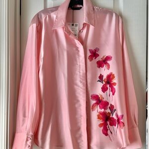 Zara Pink Floral Button Down Shirt